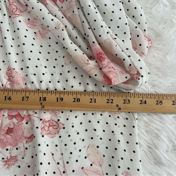 Rose + Olive Womens Floral Dot Print Top Size 2X Smock Neck 3/4 Sleeve Office - Picture 5 of 8
